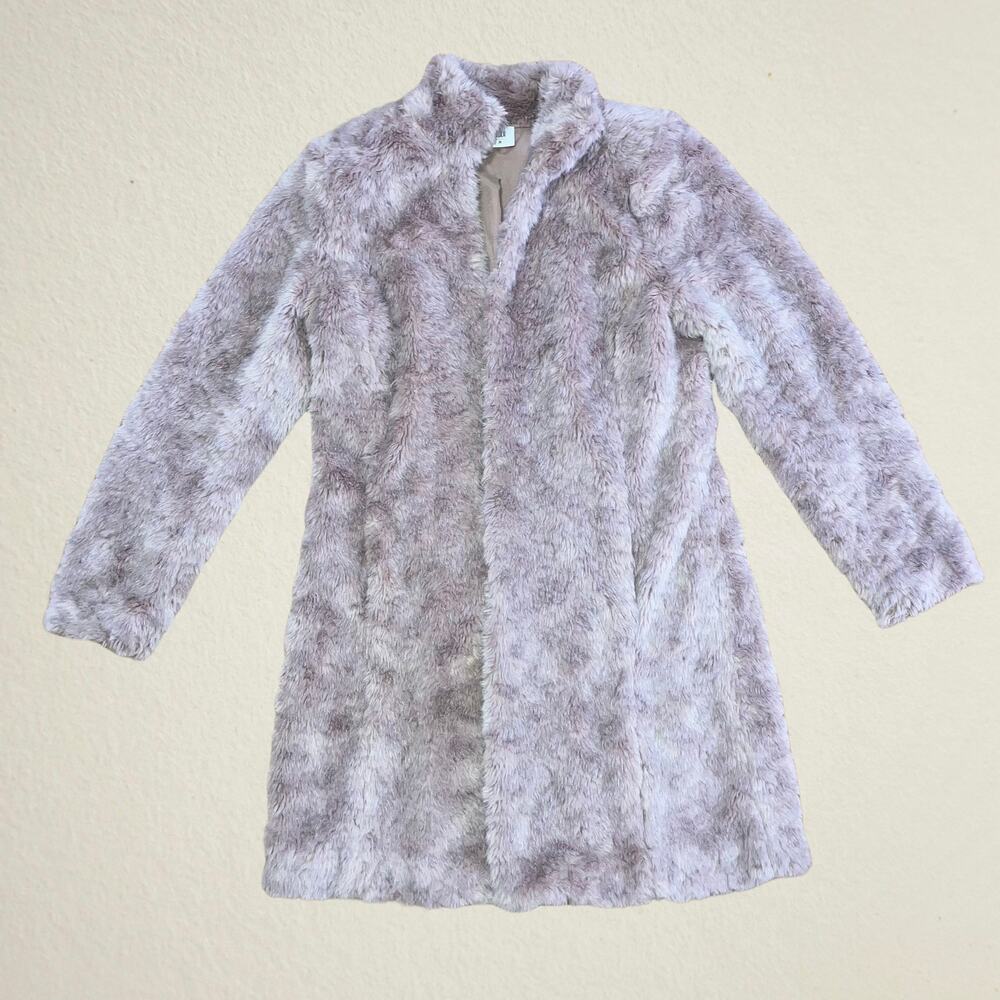 Purple faux fur thigh length coat, mob wife, CAbi Contessa Coat #3662 size XS